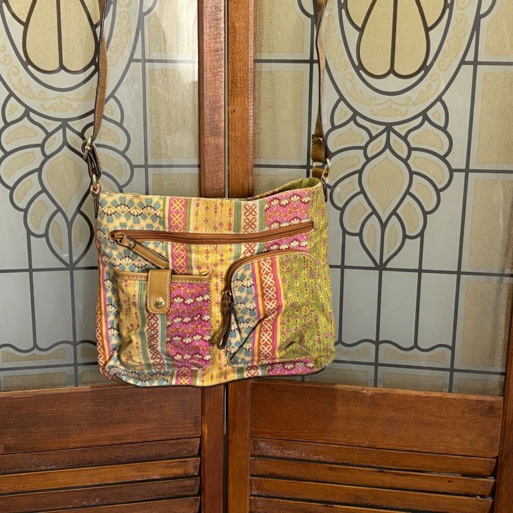 Relic Boho Floral Canvas Crossbody Bag Adjustable Strap